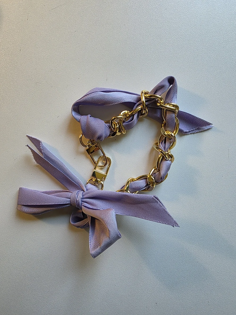 Gold Chain Bracelet with Lavender Fabric Bow
